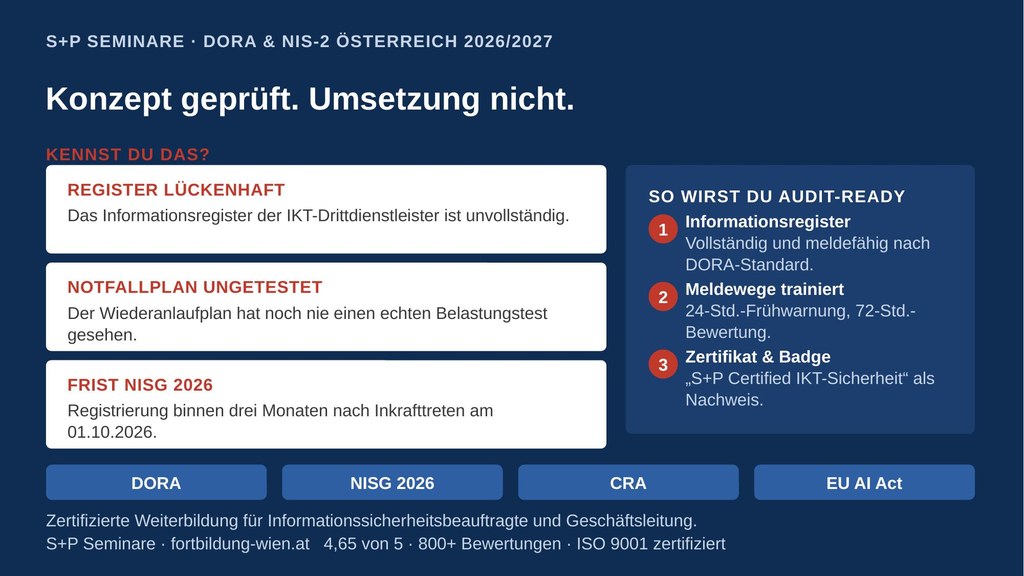 DORA- und NISG-2026-Seminare: IKT-Risikomanagement und Audit-Readiness Österreich