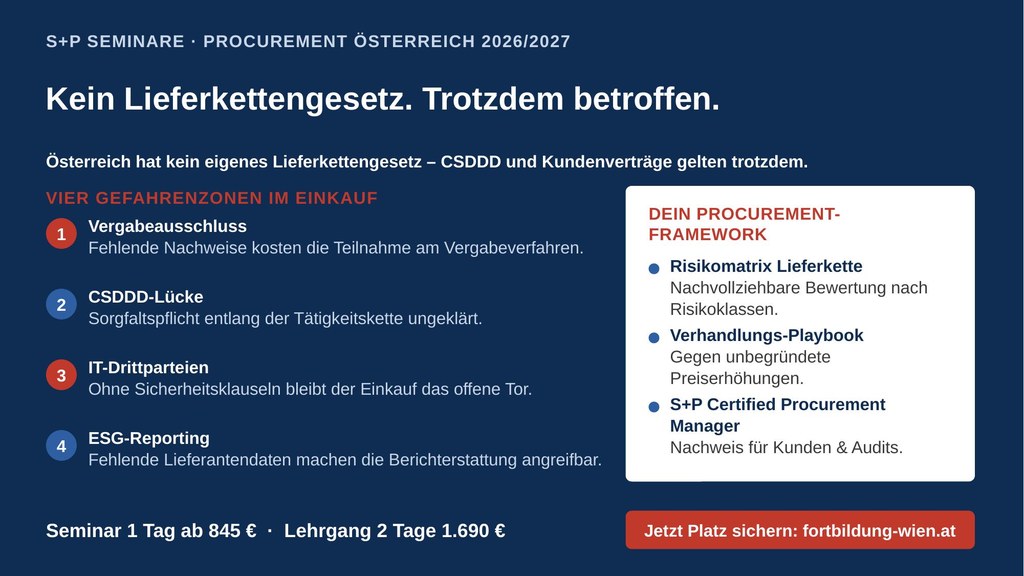 Einkaufs-Seminare Österreich: CSDDD, Lieferkettenrisiken und Vergabeverfahren