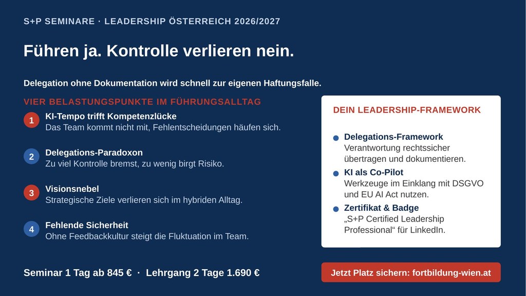 Leadership-Seminare Österreich: Delegation, KI-Governance und OKR-Steuerung
